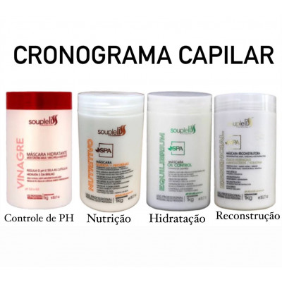 CRONOGRAMA CAPILAR MASCARA VINAGRE + MASCARA SPA  SOUPLE LISS  4X1KG