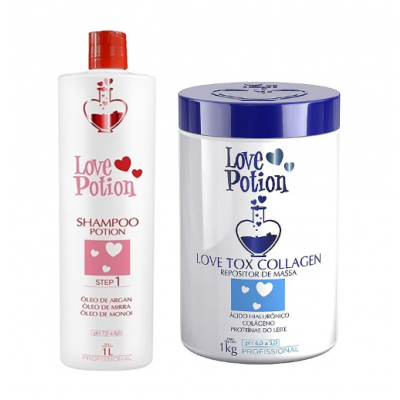 Shampoo love Potion 1L + Love Tox Collagen Sem Formol 1kg