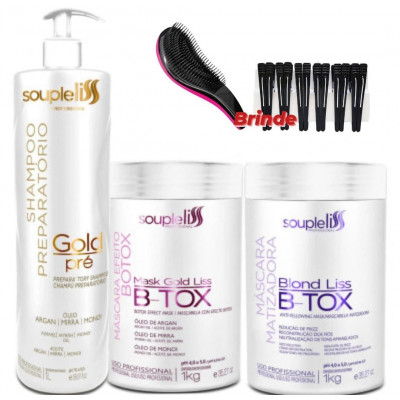 Kit Shampoo Preparatório Gold Pré 01 LT + B-Tox Blond Liss 01 KG + B-Tox Mask 01 KG