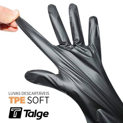 Luva descartável Talge TPE soft  Preta 100 unidades Tam G