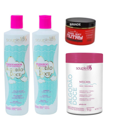 Kit Shampoo e Condicionador 2x500ml e Mascara 1 kg Algodão Doce Souple Liss Efeito Nuvem + BRINDE