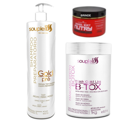 Shampoo Preparatório Gold Pré 01 LT e B-Tox Mask 01 KG Soupleliss