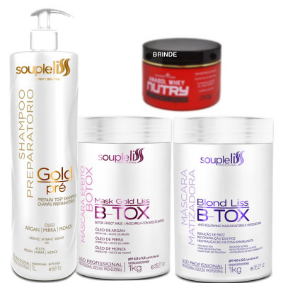 Kit Shampoo Preparatório Gold Pré 01 LT + B-Tox Blond Liss 01 KG + B-Tox Mask 01 KG
