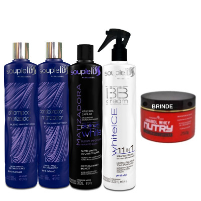 kit Shampoo + condicionador Matizador + Matizador White Souple  Liss 3x300ml+ Bb cream 11 in 1 + BRINDE